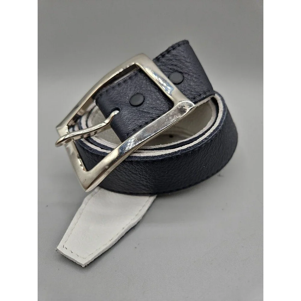 Crescent Reversible Black White Soft Leather Belt Size 35 Hand Made In USA 1.5
